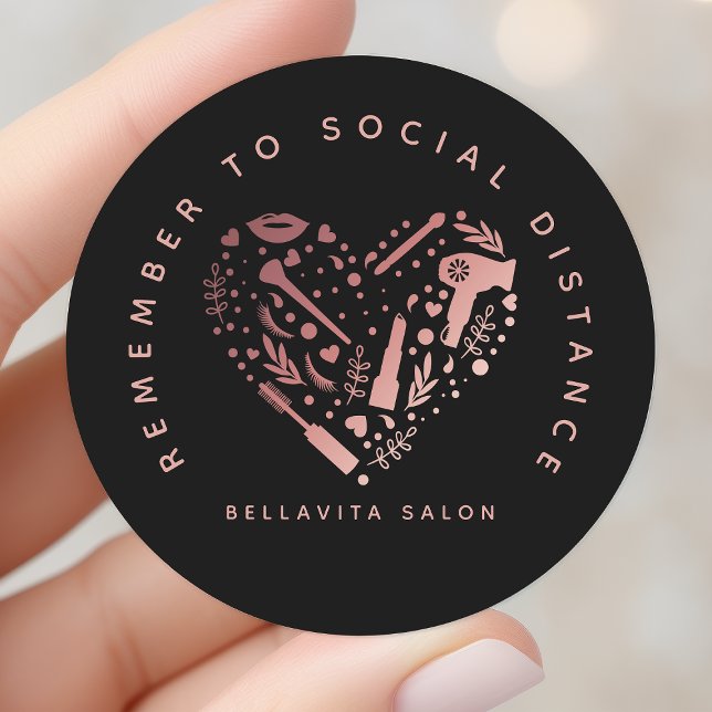 Rose Gold Heart Salon Remember To Social Distance Classic Round Sticker (Creator Uploaded)