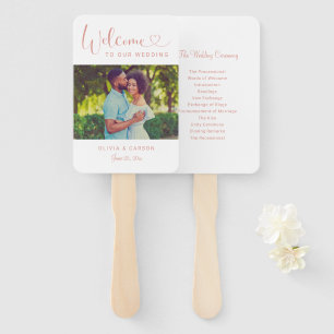 Rose Gold Heart Script Wedding Photo Ceremony Hand Fan