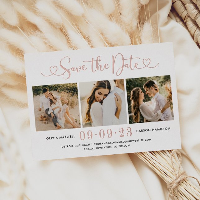 Rose Gold Heart Script Wedding Photo Save the Date (Creator Uploaded)