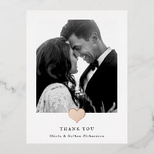 Rose Gold Heart   Wedding Photo Thank You Foil Invitation Postcard
