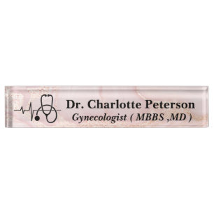 Rose Gold Heartbeat Doctor Nameplate