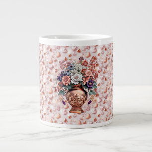 Rose Gold Hearts and Flowers Jumbo Ceramic Mug