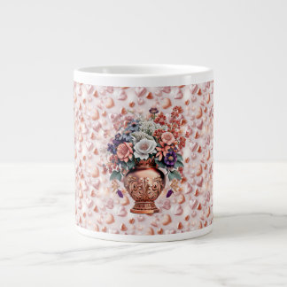 Rose Gold Hearts and Flowers Jumbo Ceramic Mug