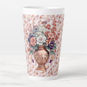 Rose Gold Hearts and Flowers Large Latte Mug