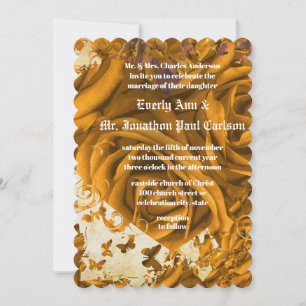 Rose Gold Hearts and Roses Wedding Invitation