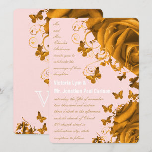 Rose Gold Hearts and Roses Wedding Invitation