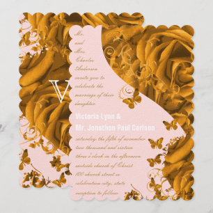 Rose Gold Hearts and Roses Wedding Invitation