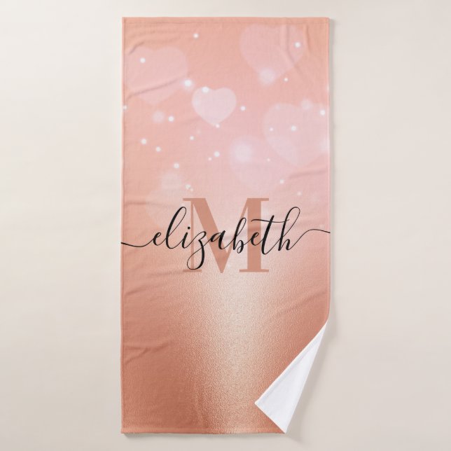 Rose Gold Hearts Bath Towel (Bath Towel)