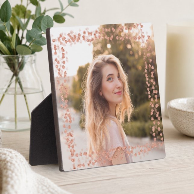 Rose Gold Hearts Border Photo Plaque (Rose Gold Hearts Border Photo Plaque)