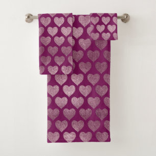 Rose Gold Hearts Glitter Pattern  Bath Towel Set