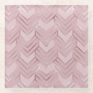 Rose Gold Hearts Glitter Pattern. Glass Coaster