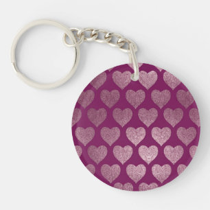 Rose Gold Hearts Glitter Pattern Key Ring