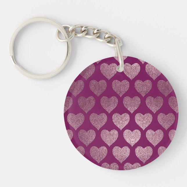 Rose Gold Hearts Glitter Pattern Key Ring (Front)