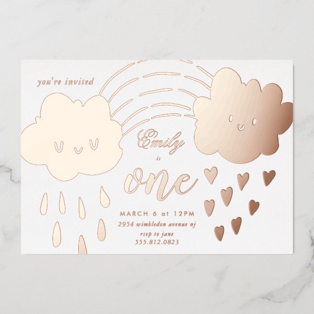 Rose Gold Hearts Over The Rainbow Birthday Foil In (Front)