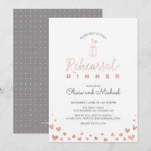 Rose Gold   Hearts Rehearsal Dinner Invitation