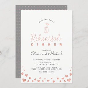 Rose Gold   Hearts Rehearsal Dinner Invitation