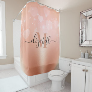 Rose Gold Hearts Shower Curtain