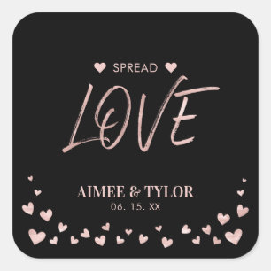 Rose gold Hearts Spread the Love Wedding Favour Sq Square Sticker