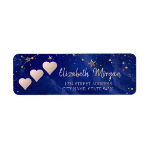 Rose Gold Hearts,Stars,Navy Blue  Address Label