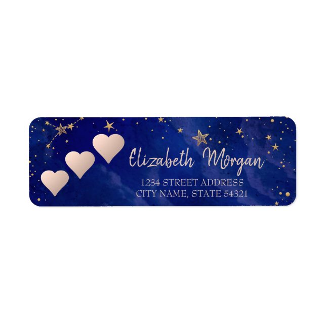 Rose Gold Hearts,Stars,Navy Blue  Address Label (Front)