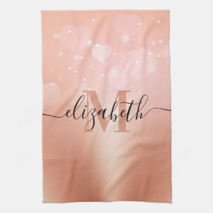 Rose Gold Hearts Tea Towel