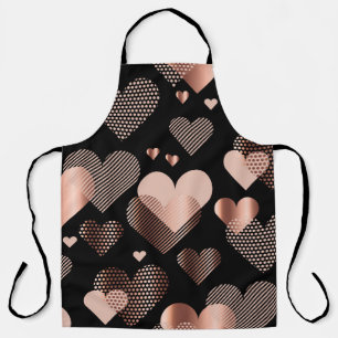 Rose gold hearts, vintage black. apron