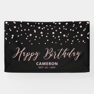 Rose Gold Hexagon Confetti Custom Happy Birthday B Banner
