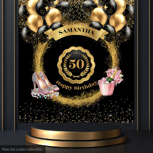 Rose Gold High Heels Black Balloons 50th Birthday Tapestry