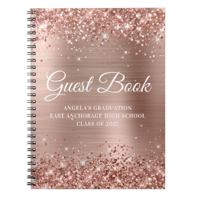 Rose Gold High School Graduation Guestbook Notebook (Front)
