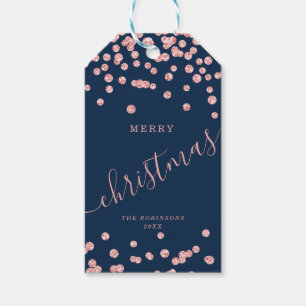Rose Gold Holiday Christmas Glitter Confetti Navy Gift Tags
