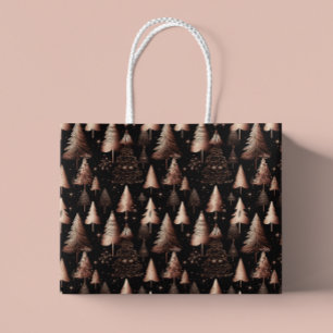 Rose Gold Holiday Metallic Trees Large Gift Bag