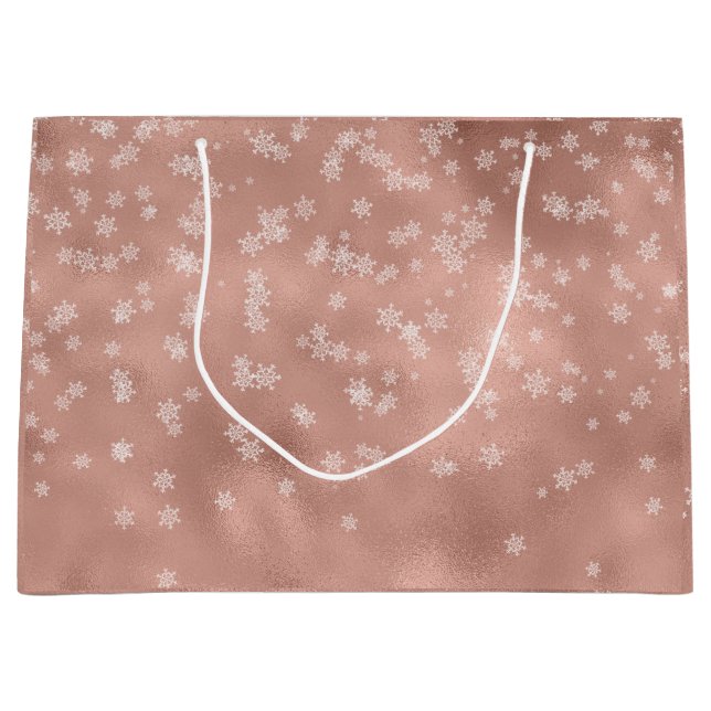 Rose Gold Holiday Snowflakes Christmas  Large Gift Bag (Front)