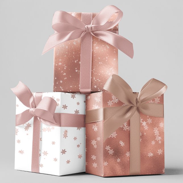 Rose Gold Holiday Snowflakes Christmas Wrapping Paper Sheet (Creator Uploaded)