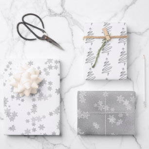 Rose Gold Holiday Snowflakes Tree Christmas Wrapping Paper Sheet