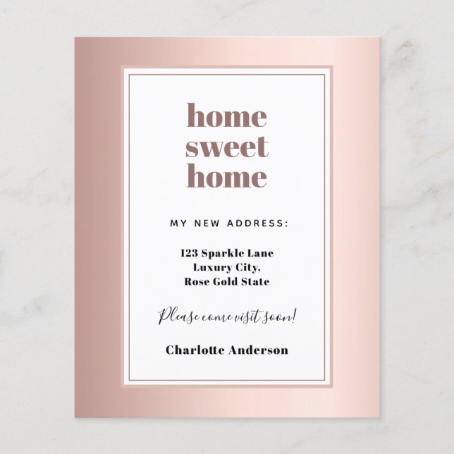 Rose gold home sweet home moving announcement (Front)