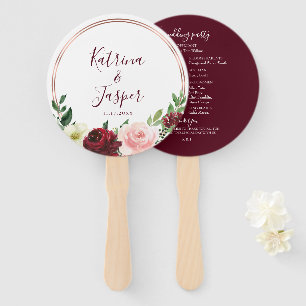 Rose Gold Hoop Burgundy Blush Floral Wedding Hand Fan