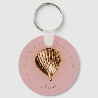 Rose Gold Hot Air Balloon with Name and Scrolls Key Ring