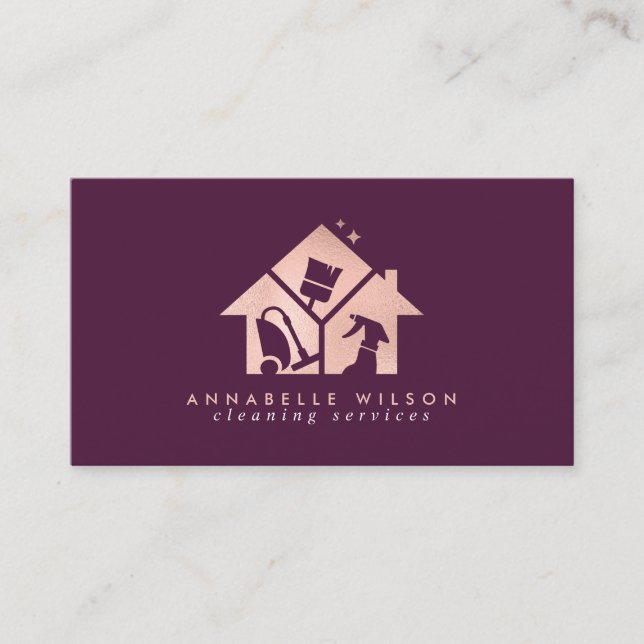 Rose Gold House Cleaning Services Business Card (Front)