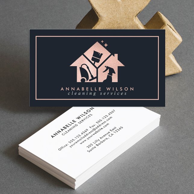 Rose Gold House Cleaning Services Business Card (Creator Uploaded)