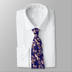 Rose Gold Hummingbird Pattern on Blue Formal Tie