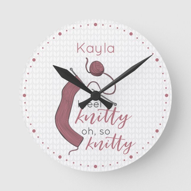 Rose Gold I Feel Knitty, Oh So Knitty Round Clock (Front)