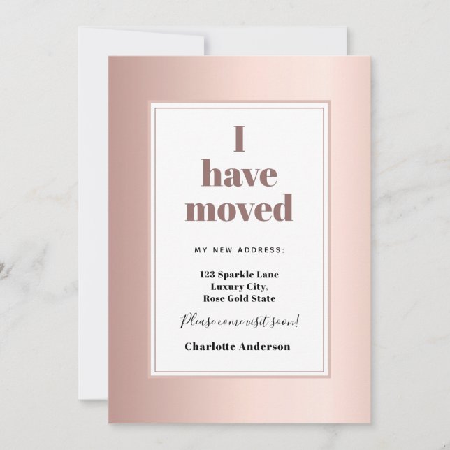 Rose gold i have moved modern minimalist moving announcement (Front)