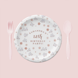 Rose Gold Ice Skates Blush Pink Skating Birthday Paper Plate