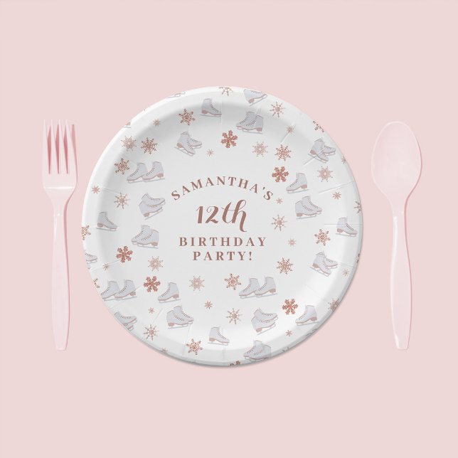Rose Gold Ice Skates Blush Pink Skating Birthday Paper Plate (Rose Gold Ice Skates Blush Pink Skating Birthday Paper Plates)