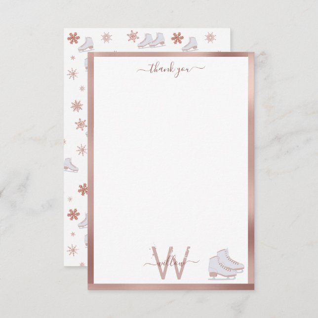 Rose Gold Ice Skates Blush Pink Skating Kids Thank You Card (Front/Back)