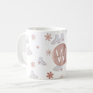 Rose Gold Ice Skates Blush Pink Skating Monogram Coffee Mug