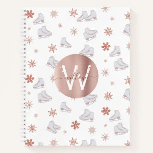 Rose Gold Ice Skates Blush Pink Skating Monogram Notebook