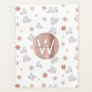 Rose Gold Ice Skates Blush Pink Skating Monogram Planner