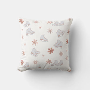 Rose Gold Ice Skates Blush Pink Skating Pattern Cushion