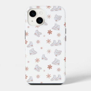 Rose Gold Ice Skates Blush Pink Skating Pattern iPhone 14 Case